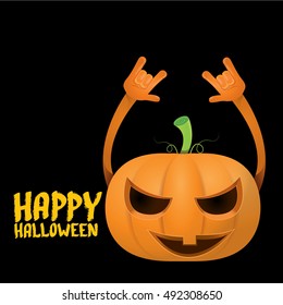Halloween rock n roll pumpkin. Happy halloween rock party concept vector background