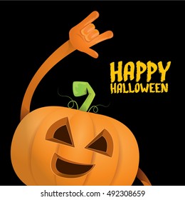 Halloween rock n roll pumpkin. Happy halloween rock party concept vector background