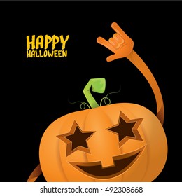 Halloween rock n roll pumpkin. Happy halloween rock party concept vector background