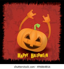 Halloween rock n roll pumpkin. Happy halloween rock party concept vector background