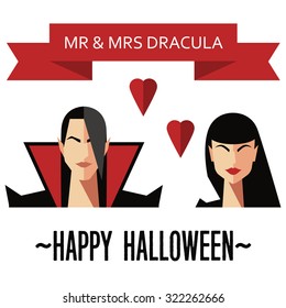 Halloween Romantic Love Couple Greeting Card, Isolated Flat Vector Illustration