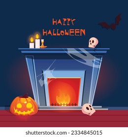 Halloween room interior. Vector illustration.
