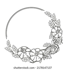 Halloween round design with text area. Autumn october pumpkins and leaves