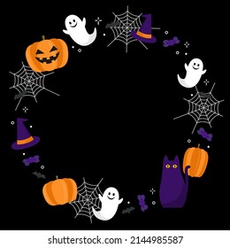 Halloween round frame with cute ghosts