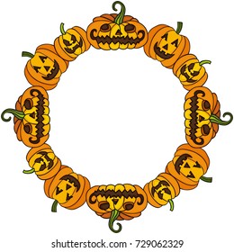 Halloween round frame with pumpkin