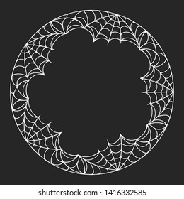 Halloween Round Spiderweb Frame For Party Invitation. Vector Isolated Spooky Web October Night Decoration Background.