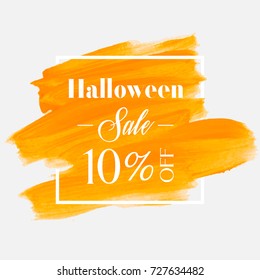 Halloween Sale 10% off sign over watercolor art brush stroke paint abstract background vector illustration. Perfect acrylic design for a shop and sale banners.