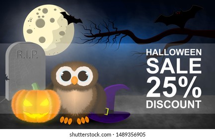 Halloween sale 25%, Halloween sale banner, vector illustration