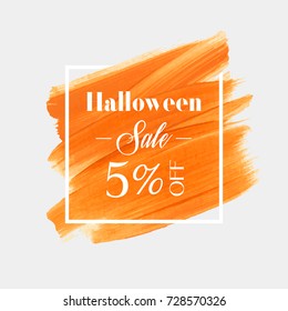 Halloween Sale 5% off sign over watercolor art brush stroke paint abstract background vector illustration. Perfect acrylic design for a shop and sale banners.