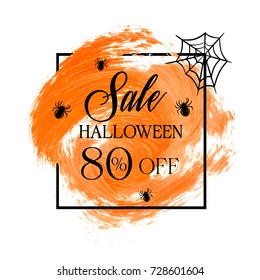 Halloween Sale 80% off sign over watercolor art brush stroke paint abstract background vector illustration. Perfect acrylic design for a shop and sale banners.