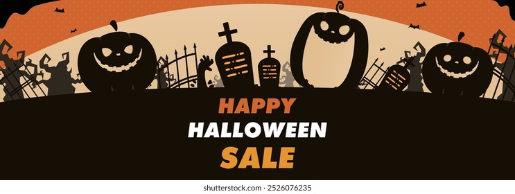 Halloween Venda Ad Banner Plano de Fundo Modelo Decorado com Abóboras e Túmulos (laranja)