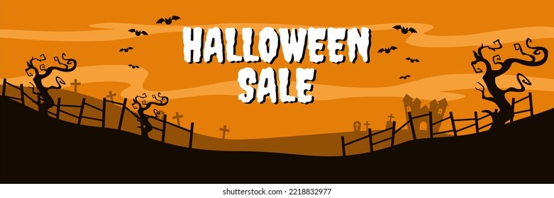 Halloween Sale Background, Poster, Banner with Castle Icon, Jack O Lantern Icon and orange color. Suitable to use on Halloween event. Also suitable for uploading social media at Halloween events