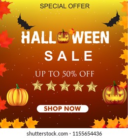 Halloween sale background with pumpkins and copy space. EPS 10 vector.