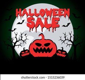 Halloween sale background with red pumpkin.Vector illustration