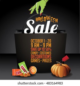 Halloween Sale Background with zombie had and copy space. EPS 10 vector.