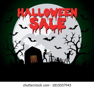 El fondo de la venta de Halloween con zombis en un cementerio. Ilustración del vector