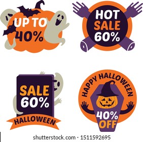 halloween sale badges and tags design vector illustration and sticker design