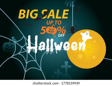 Halloween sale banner -50 - advertisement. Isolated, commerce.