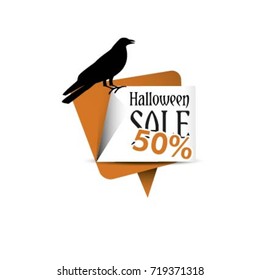Halloween sale banner 50 percent, with crow