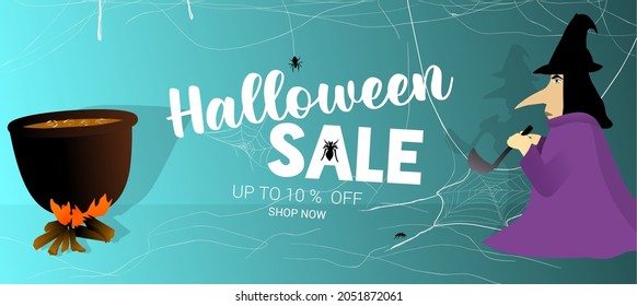 
Halloween sale banner or background. Vector illustration. calligraphy "halloween"