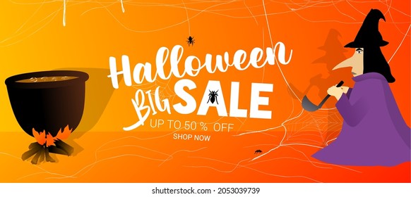 
Halloween sale banner or background. Vector illustration. calligraphy, discount