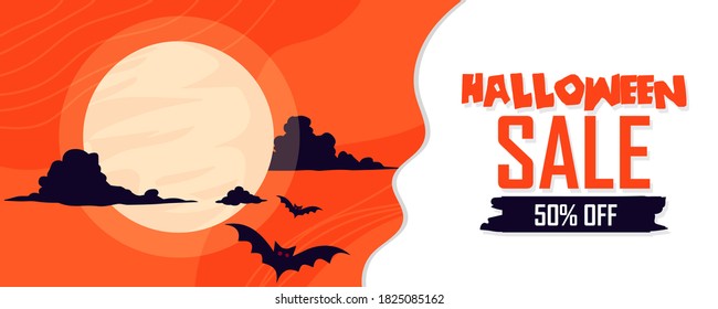 Halloween sale banner. Halloween backgrounds. Flyers or templates for discounts and promotions. silhouette Vector illustration.