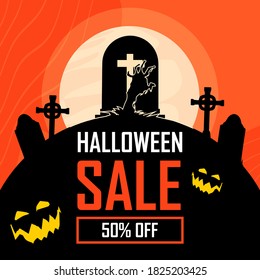 Halloween sale banner. Halloween backgrounds. Flyers or templates for discounts and promotions. silhouette Vector illustration