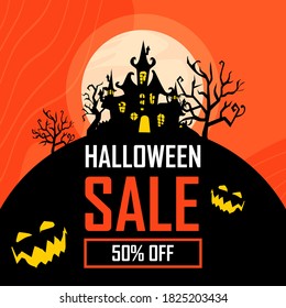 Halloween sale banner. Halloween backgrounds. Flyers or templates for discounts and promotions. silhouette Vector illustration