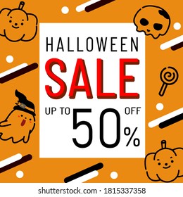 Halloween sale banner for business.discount promotion.vector illustion doodle style.