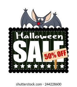 Halloween Sale Banner with Cartoon Bat