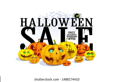 Halloween sale banner concept with pumpkins