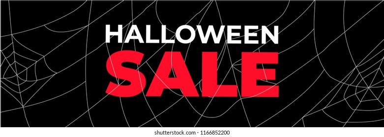 Halloween sale banner with dark background and cobweb.