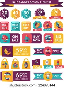 Halloween sale banner design flat background set, eps10