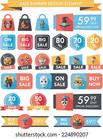 Halloween sale banner design flat background set, eps10