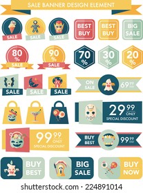 Halloween sale banner design flat background set, eps10