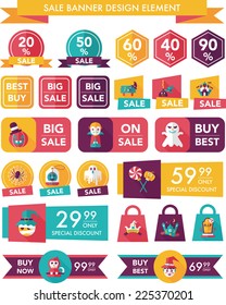 Halloween sale banner design flat background set, eps10
