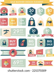 Halloween sale banner design flat background set, eps10