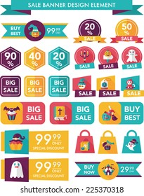 Halloween sale banner design flat background set, eps10