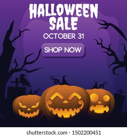 Halloween Sale banner design tempale, with pumpkin character