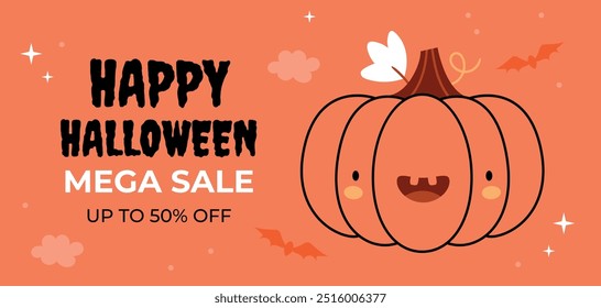 Halloween sale banner. Funny pumpkin.Sale Promotion Poster template