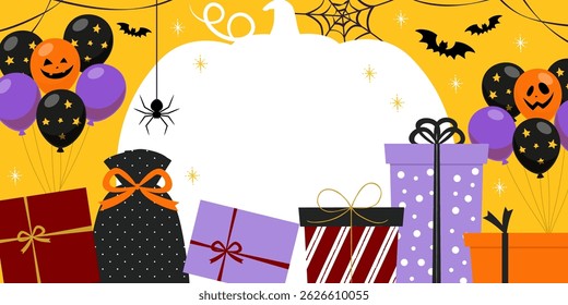 Halloween sale banner with gifts and balloon decorations_Vector illustration