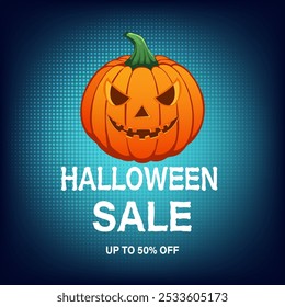 Plano de fundo da ilustração do banner de Halloween Sale. Modelo de design Vetor Holiday com letras de tipografia para oferta, cupom, banner de celebração