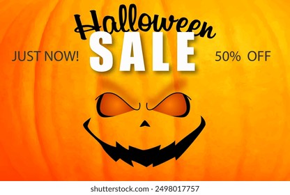halloween sale banner layout design close up. vector illustration