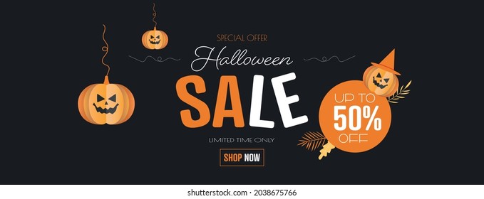 Halloween sale banner. Modern minimal design for Sales. Flat vector illustration.