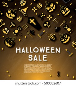 Halloween sale banner with pumpkin and other traditional Elements of Holiday.