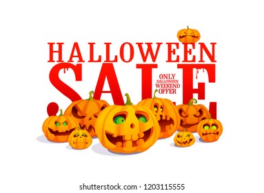 Halloween sale banner with pumpkins crowd