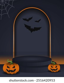 Halloween sale banner realistic 3D podium minimal scene for products showcase promotional display