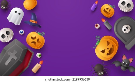 Halloween Sale Banner With Scary Element Background. Vector 3D Illustration