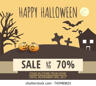 Halloween sale banner with the standard of 336x280 pixels. Can be used for wed or ads, Can be scaled by constraining the proportions, Style graphic design. Vector illustration EPS10.