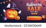 Halloween sale banner template, Perfect for promoting a sale with discounts up to 80% off. It is ideal for Halloween promotions, online stores, or social media marketing during the Halloween season.